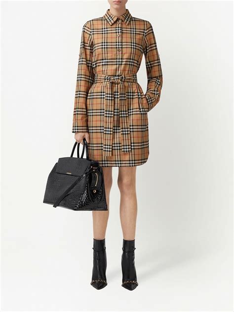 burberry check cotton tie waist shirt dress|Burberry Check button up shirt.